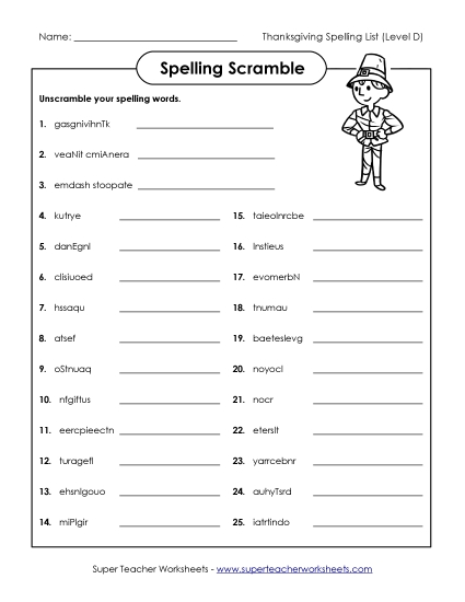 Worksheets - Unscramble (D-Thanksgiving) Worksheets - Unscramble (D-Thanksgiving)