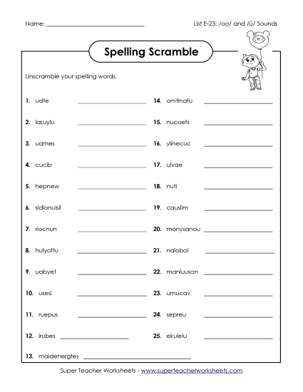 Printable Worksheets - Unscramble (E-23)