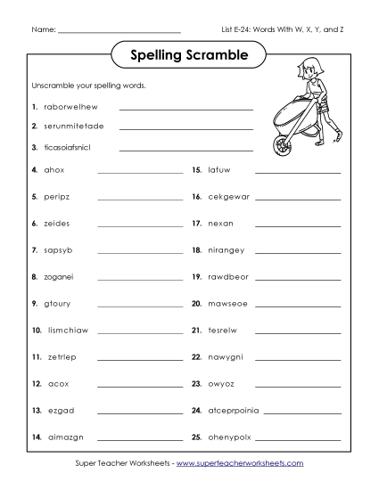Printable Worksheets - Unscramble (E-24) Printable Worksheets - Unscramble (E-24)