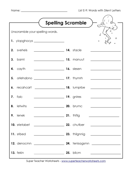 Printable Worksheets - Unscramble (E-9) Printable Worksheets - Unscramble (E-9)