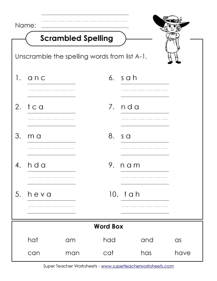 Worksheets - Unscramble the Words (A-1)