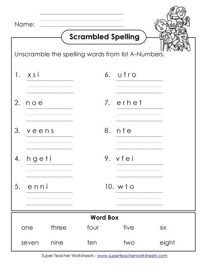 Worksheets and Activities - Unscramble the Words (A-Number Words) 