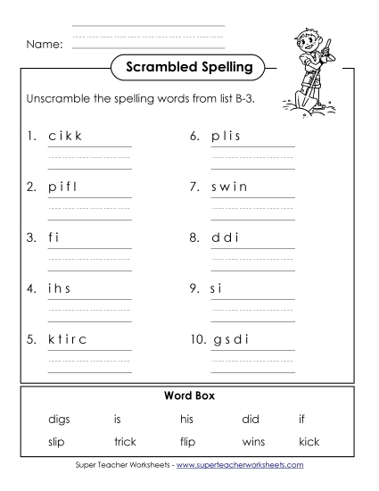 Worksheets - Unscramble the Words (B-3)