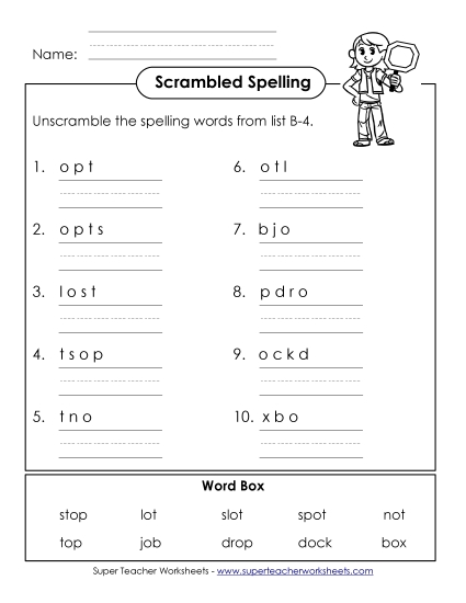 Worksheets - Unscramble the Words (B-4)