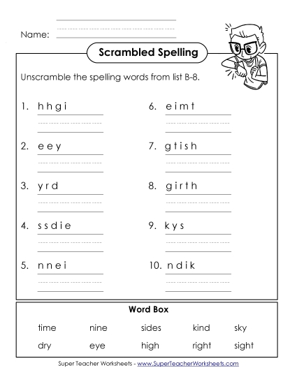 Worksheets - Unscramble the Words (B-8) 
