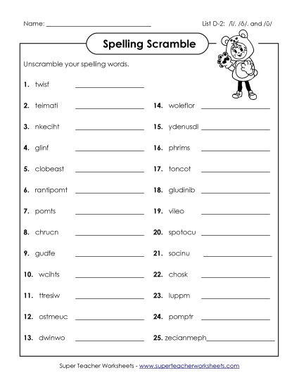Worksheets - Unscramble the Words (D-2)