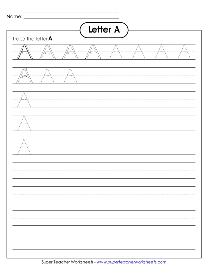 Trace and Print - Uppercase A (Smaller Font Size)