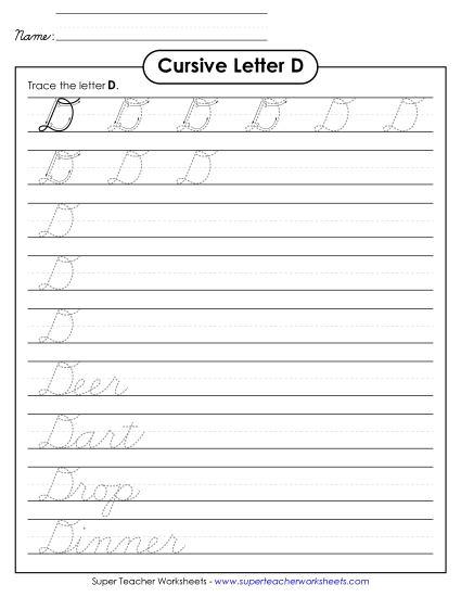 Capital Cursive Letters - Uppercase cursive D Capital Cursive Letters - Uppercase cursive D