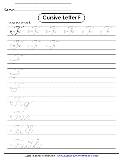 Capital Cursive Letters - Uppercase cursive F Capital Cursive Letters - Uppercase cursive F