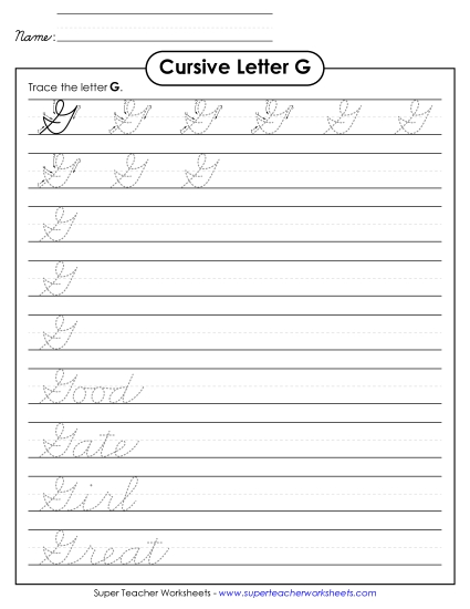 Capital Cursive Letters - Uppercase cursive G Capital Cursive Letters - Uppercase cursive G