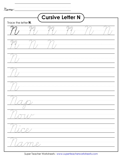 Capital Cursive Letters - Uppercase cursive N Capital Cursive Letters - Uppercase cursive N
