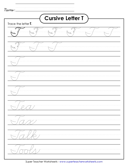 Capital Cursive Letters - Uppercase cursive T Capital Cursive Letters - Uppercase cursive T