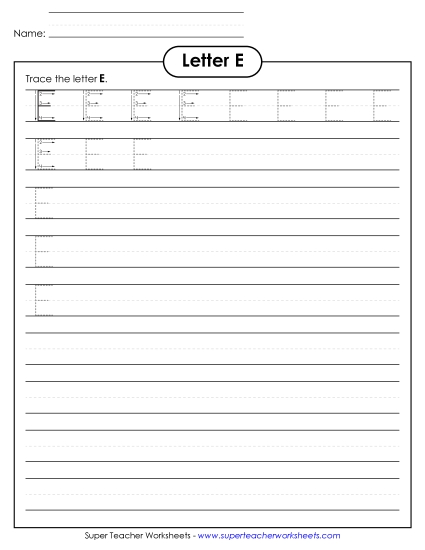 Trace and Print - Uppercase E (Smaller Font Size)