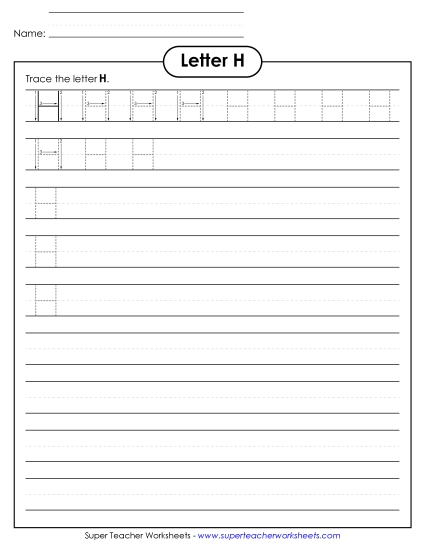 Trace and Print - Uppercase H (Smaller Font Size)