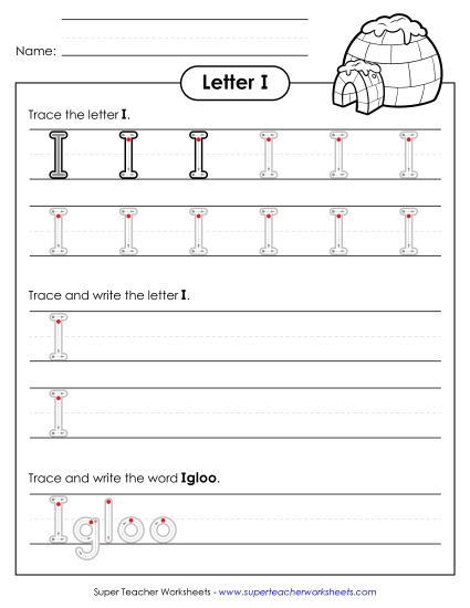 Trace and Print - Uppercase I (Outlined Letters)