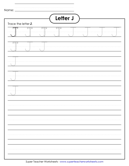 Trace and Print - Uppercase J (Smaller Font Size)