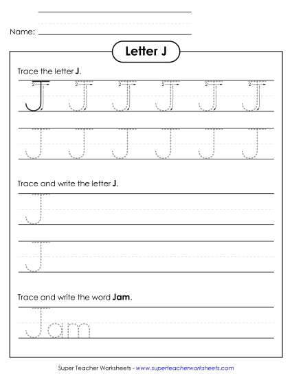 Letter J - Uppercase J (Tracing Dotted Line) Letter J - Uppercase J (Tracing Dotted Line)