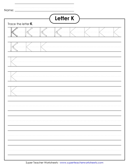 Letter K - Uppercase K (Smaller Font Size)