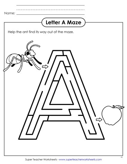 Alphabet Mazes (Easy) - Uppercase Letter A Maze Alphabet Mazes (Easy) - Uppercase Letter A Maze