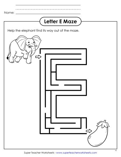 Alphabet Mazes (Easy) - Uppercase Letter E Maze Alphabet Mazes (Easy) - Uppercase Letter E Maze