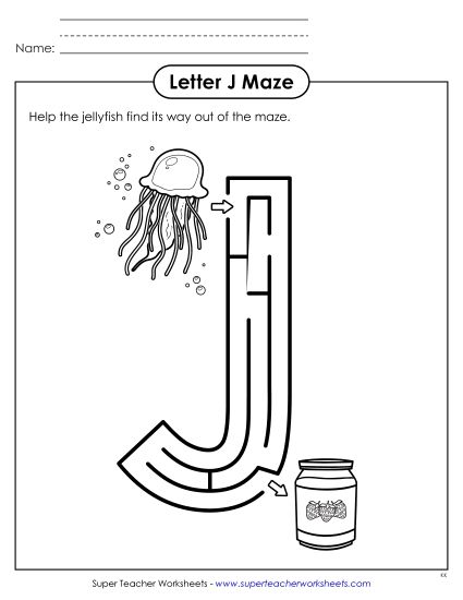 Alphabet Mazes (Easy) - Uppercase Letter J Maze Alphabet Mazes (Easy) - Uppercase Letter J Maze