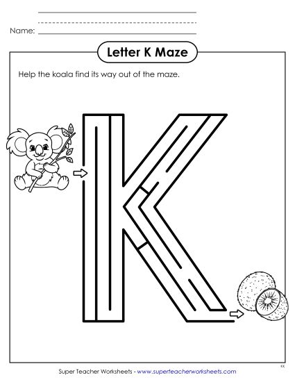 Alphabet Mazes (Easy) - Uppercase Letter K Maze Alphabet Mazes (Easy) - Uppercase Letter K Maze