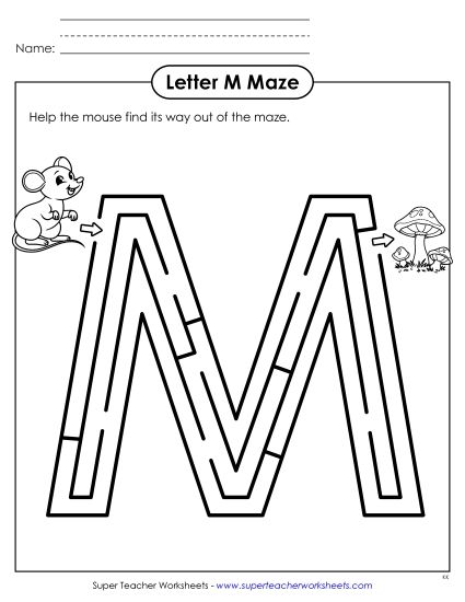 Alphabet Mazes (Easy) - Uppercase Letter M Maze Alphabet Mazes (Easy) - Uppercase Letter M Maze