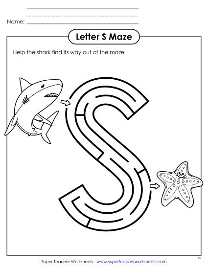 Alphabet Mazes (Easy) - Uppercase Letter S Maze Alphabet Mazes (Easy) - Uppercase Letter S Maze