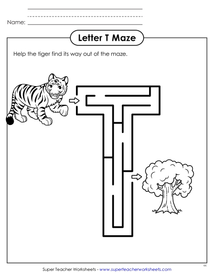 Alphabet Mazes (Easy) - Uppercase Letter T Maze Alphabet Mazes (Easy) - Uppercase Letter T Maze