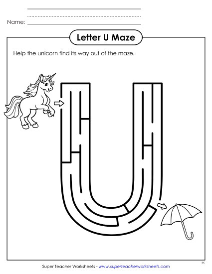 Alphabet Mazes (Easy) - Uppercase Letter U Maze Alphabet Mazes (Easy) - Uppercase Letter U Maze