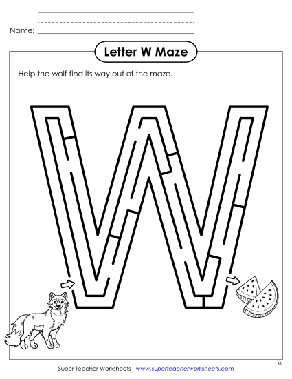 Alphabet Mazes (Easy) - Uppercase Letter W Maze Alphabet Mazes (Easy) - Uppercase Letter W Maze