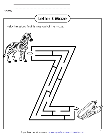 Alphabet Mazes (Easy) - Uppercase Letter Z Maze Alphabet Mazes (Easy) - Uppercase Letter Z Maze