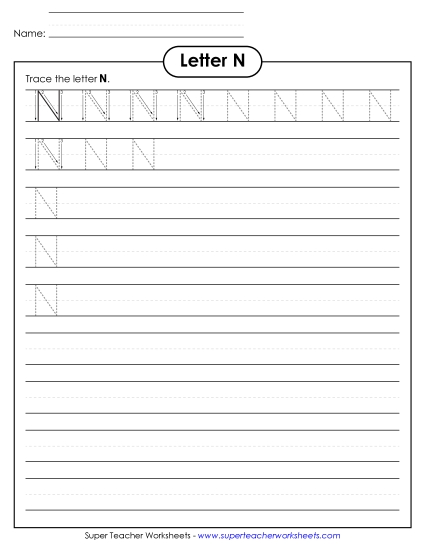 Trace and Print - Uppercase N (Smaller Font Size)