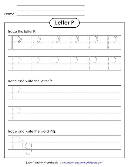 Letter P - Uppercase P (Tracing Dotted Line)