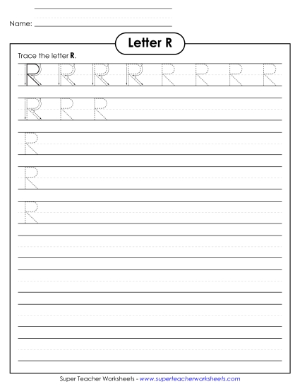 Trace and Print - Uppercase R (Smaller Font Size) Trace and Print - Uppercase R (Smaller Font Size)