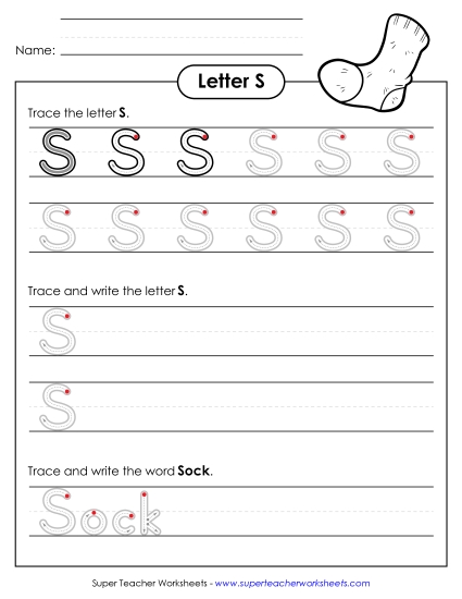 Trace and Print - Uppercase S (Outlined Letters)