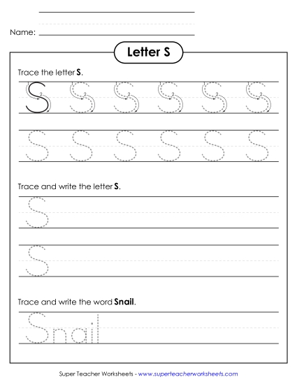 Letter S - Uppercase S (Tracing Dotted Line)