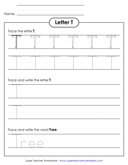 Letter T - Uppercase T (Tracing Dotted Line)