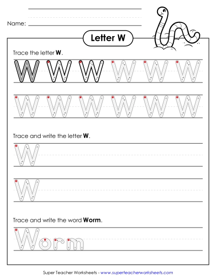 Trace and Print - Uppercase W (Outlined Letters)