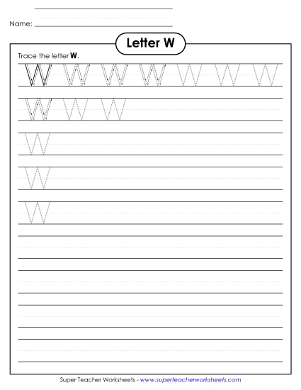 Trace and Print - Uppercase W (Smaller Font Size)