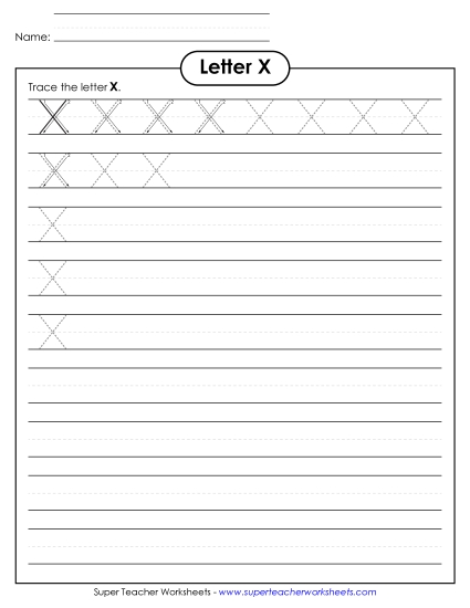 Trace and Print - Uppercase X (Smaller Font Size)