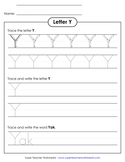 Letter Y - Uppercase Y (Tracing Dotted Line)