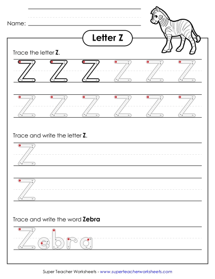 Trace and Print - Uppercase Z (Outlined Letters)