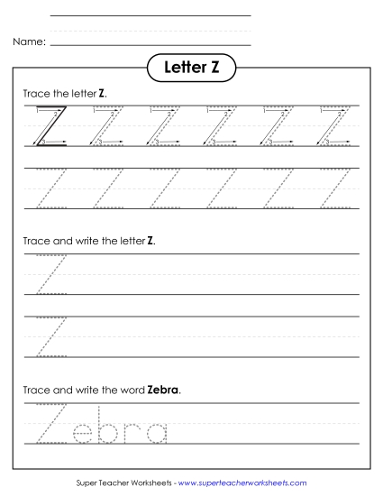 Letter Z - Uppercase Z (Tracing Dotted Line)