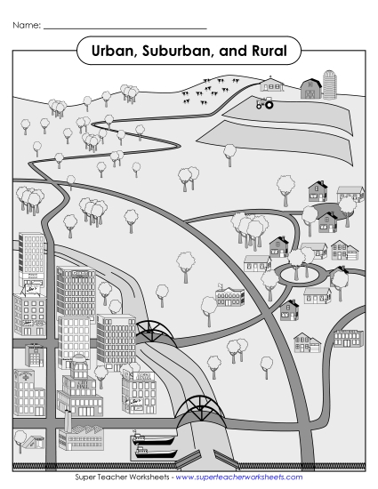 Urban, Suburban, and Rural - Urban-Suburban-Rural Illustration