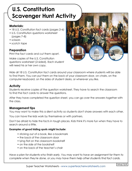 Worksheets and Activities - U.S. Constitution Scavenger Hunt