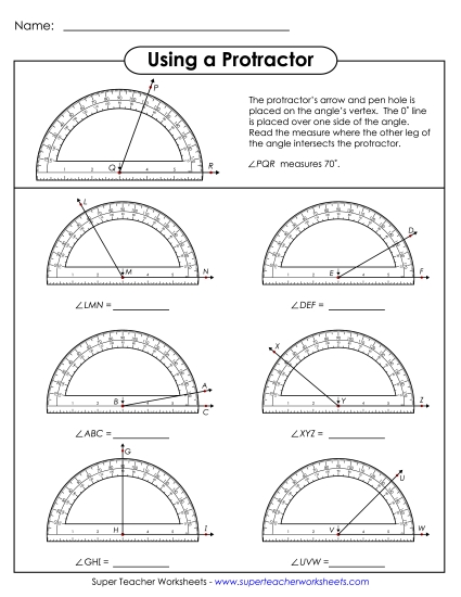 Measuring Angles Worksheets - Using a Protractor 1