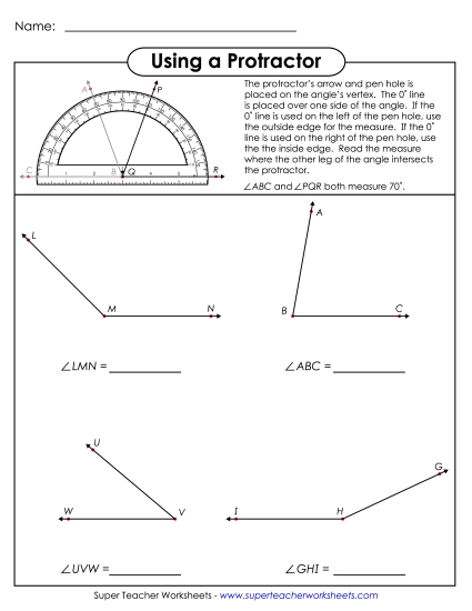 Measuring Angles Worksheets - Using a Protractor 4