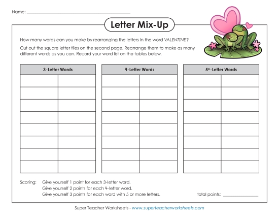 Valentine Crafts & Activities - Valentine Letter Mix (Intermediate)