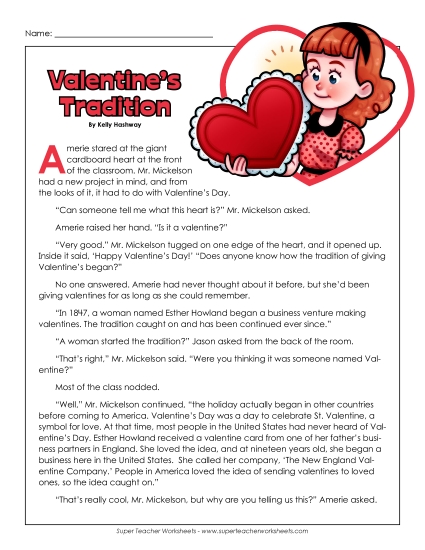 Reading Comprehension - Valentine Tradition (Fiction)